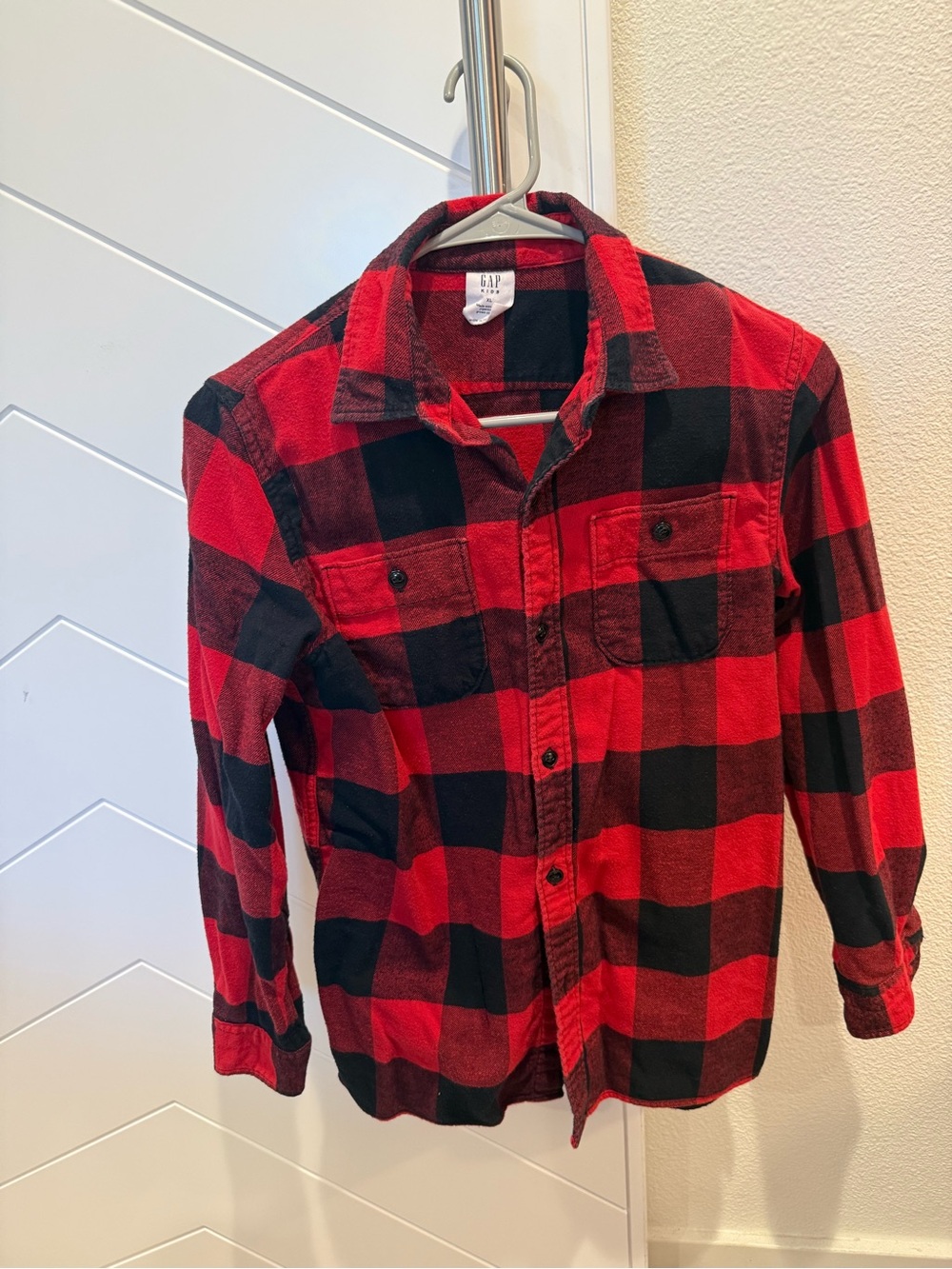 GAP Kids Red and Black Plaid Button-Up Flannel Shirt